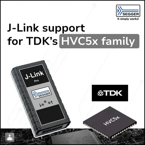 News graphic: J-Link and TDK chip J-Link device and TDK chip