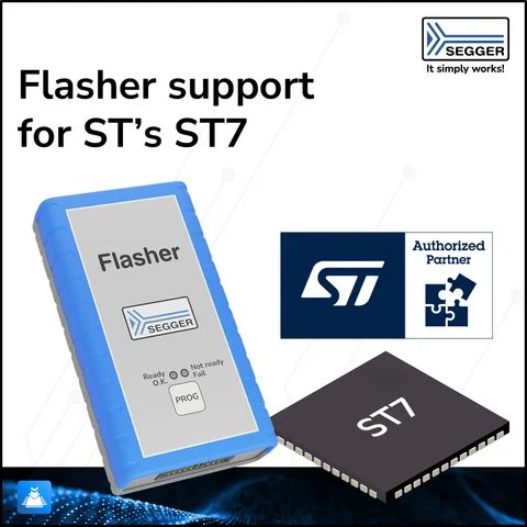News Graphic: Flasher and ST7 SEGGER Flasher alongside ST7 MCU