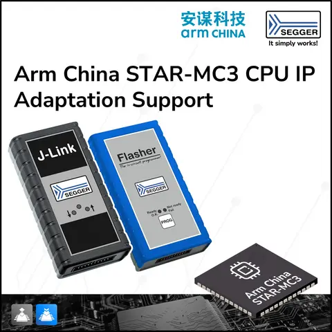 PR Graphic: J-Link, Flasher, and STAR-MC3 J-Link and Flasher next to STAR-MC3 chip