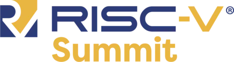 Logo for the RISC-V Summit featuring the letters "RISC-V" in blue with a geometric symbol in gold. Below the text, the word "Summit" appears in yellow. The overall design conveys a modern and professional theme related to the event.