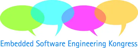 Official logo of the Embedded Software Engineering Kongress showing four speech bubbles in light green, light blue, pink, and yellow