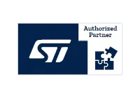 Logo of STMicroelectronics indicating "Authorized Partner." The logo features a stylized "ST" in blue with a puzzle piece graphic, suggesting collaboration and partnership.