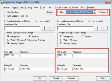 PK51 Debug Settings