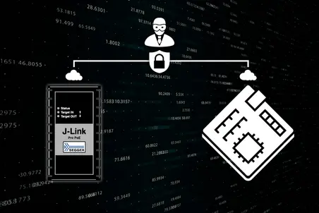 Use case graphic: Over-the-air connection between J-Link and microcontroller is secured by a lock