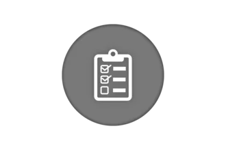 Icon of a clipboard with checkmarks and empty boxes, set against a gray circular background. The clipboard symbolizes task management or a checklist.