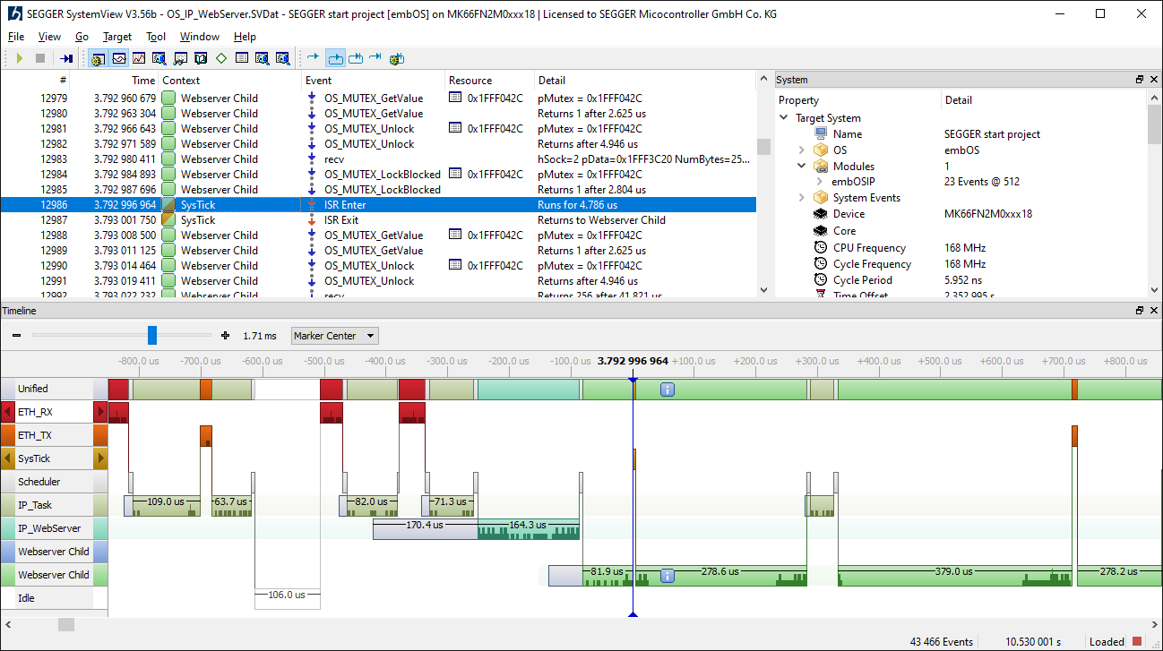 Create application with embOS; verify with SystemView